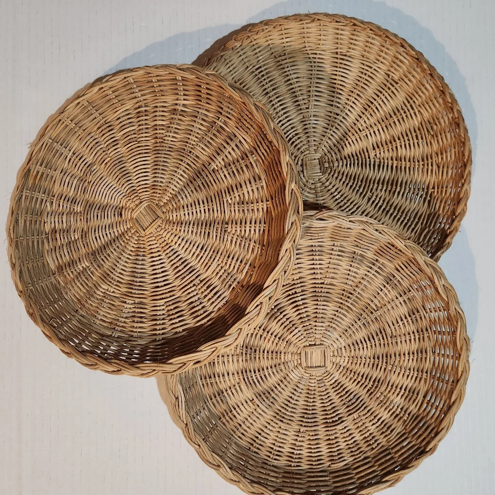 Wicker Bread Baskets Set of 3 Round Farmhouse Boho Decor 10